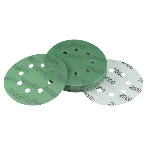 25 Pack Green Film Sanding Disc 2000 Grits 5-Inch 8-Hole Aluminum Oxide Abrasive Hook and Loop Backed Sandpapers