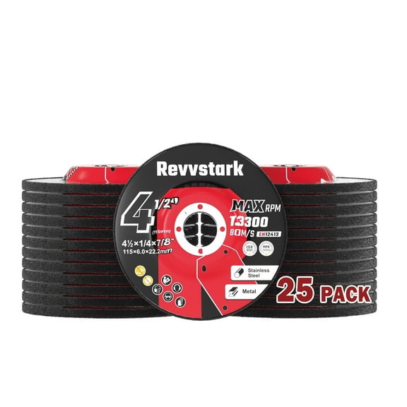 25-Pack Grinding Wheels 4.5" x 1/4" x 7/8", Metal & Stainless Steel Grinder Discs for Angle Grinders, Aluminum Oxide, Depressed Center