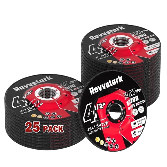 25-Pack Grinding Wheels 4.5" x 1/8" x 7/8", Metal & Stainless Steel Grinder Discs for Angle Grinders, Aluminum Oxide, Depressed Center