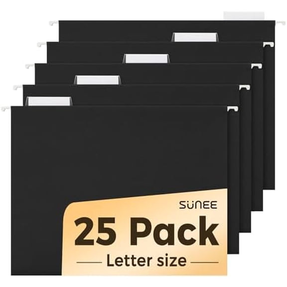 25 Pack Hanging File Folders, Black Folders, Hanging File Folders Letter Size with 1/5-cut Tabs, Stay Organized for Your Home and Office Bulk File and Documents