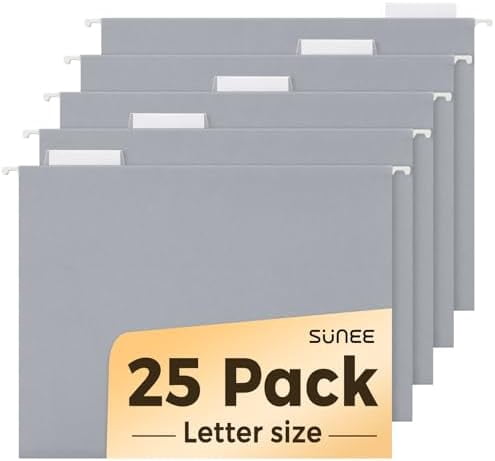 25 Pack Hanging File Folders, Gray Folders, Hanging File Folders Letter Size with 1/5-cut Tabs, Stay Organized for Your Home and Office Bulk File and Documents