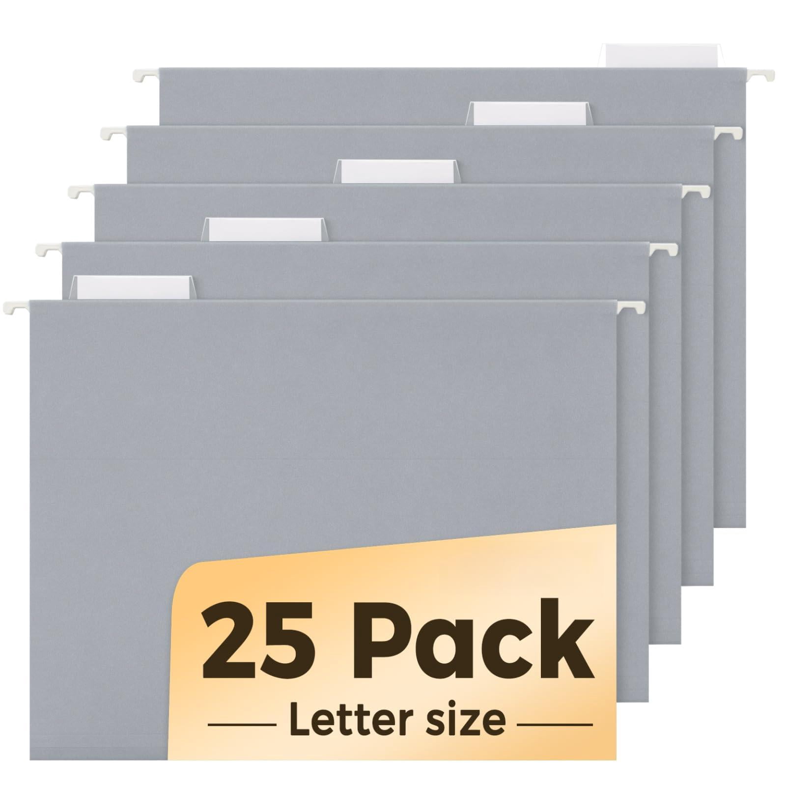 25 Pack Hanging File Folders  Gray Letter Size With 1/5-cut Tabs Stay Organized For Your Home And Office Bulk Documents