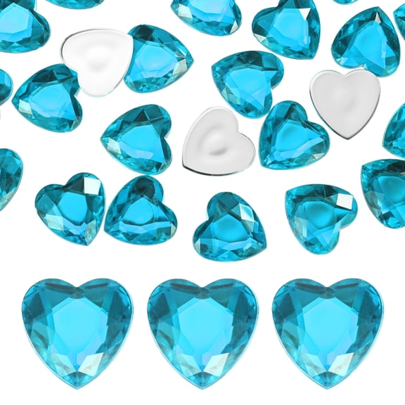 25-Pack Heart Rhinestone, 20mm Acrylic Heart Rhinestone Stickers for Craft/Painting/Jewelry, Flat Back Plastic Gems Sticker [Water Blue]