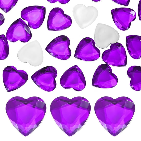 25-Pack Heart Rhinestone, 25mm Acrylic Heart Rhinestone Stickers for Craft/Painting/Jewelry, Flat Back Plastic Gems Sticker [Dark Purple]