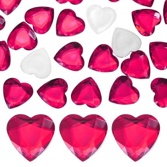 25-Pack Heart Rhinestone, 25mm Acrylic Heart Rhinestone Stickers for Craft/Painting/Jewelry, Flat Back Plastic Gems Sticker [Rose Red]