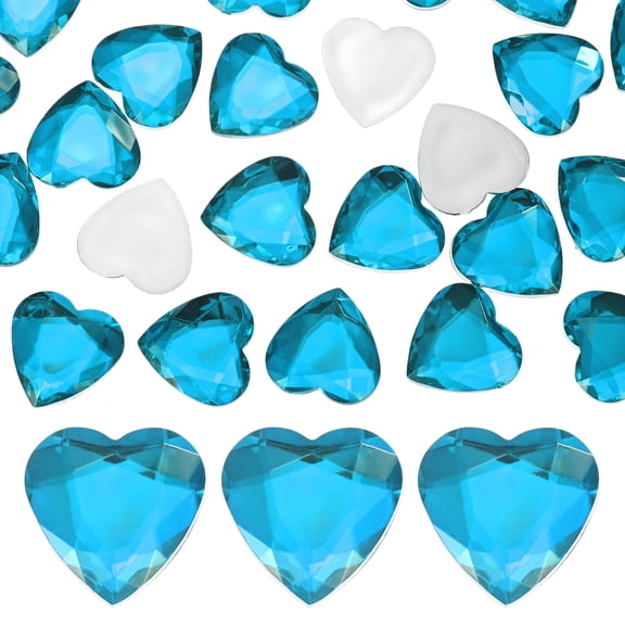 25-Pack Heart Rhinestone, 25mm Acrylic Heart Rhinestone Stickers for Craft/Painting/Jewelry, Flat Back Plastic Gems Sticker [Water Blue]