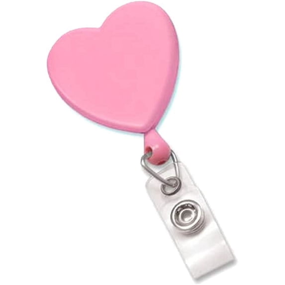 25 Pack - Heart Shaped Retractable Badge Reel with Rotating Swivel Spring Clip - Cute Heavy Duty Name Tag Reels for Nurses, Pediatrics, Teachers, EKG and More by Specialist ID (Pink)