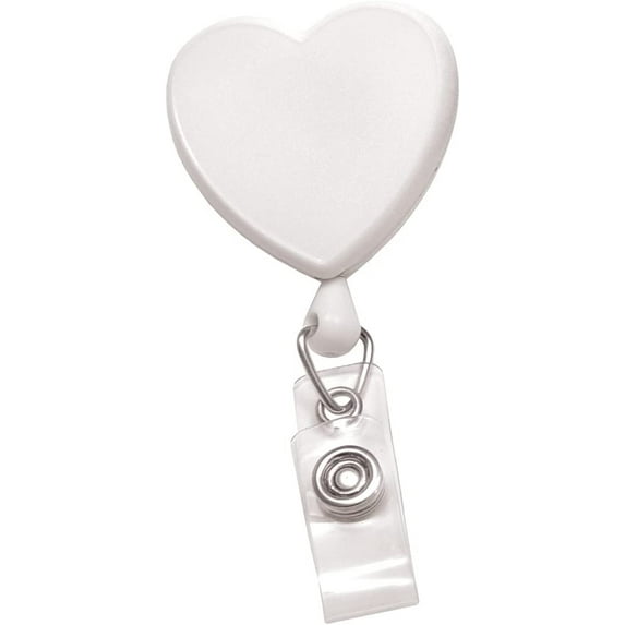 25 Pack - Heart Shaped Retractable Badge Reel with Rotating Swivel Spring Clip - Cute Heavy Duty Name Tag Reels for Nurses, Pediatrics, Teachers, EKG and More by Specialist ID (White)