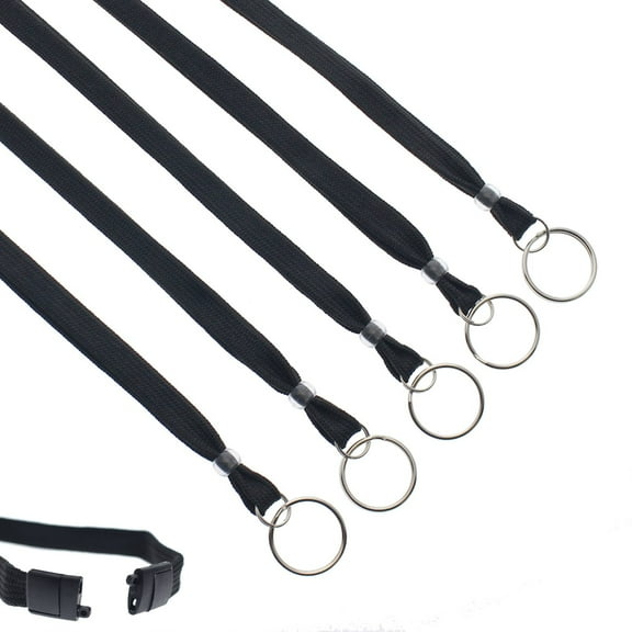 25 Pack - Heavy Duty Breakaway Lanyards for Keys and Id's with Key Chain Split Ring - Break-Away Clasp and Keychain Keyring/ID Holder Attachment at Bottom by Specialist ID (Black)