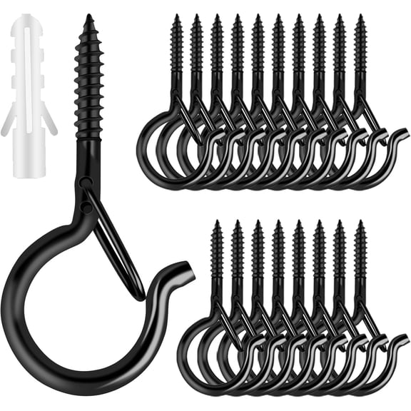 25 Pack Heavy Duty Rustproof Screw-in Hooks for Outdoor String Lights, Swivel Hanging Basket Hooks with Safety Buckle Lock, Ceiling Mount Planter Eye Hooks for Patio Decor