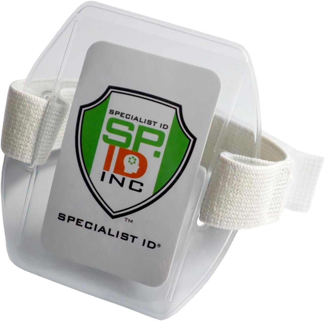 25 Pack - Heavy Duty Ski Pass Holder Arm Band Badge Holder for Youth & Adults - One Size Fits All Adjustable Armband Ski Resort Season Pass Holder with Elastic Band by Specialist ID (White)