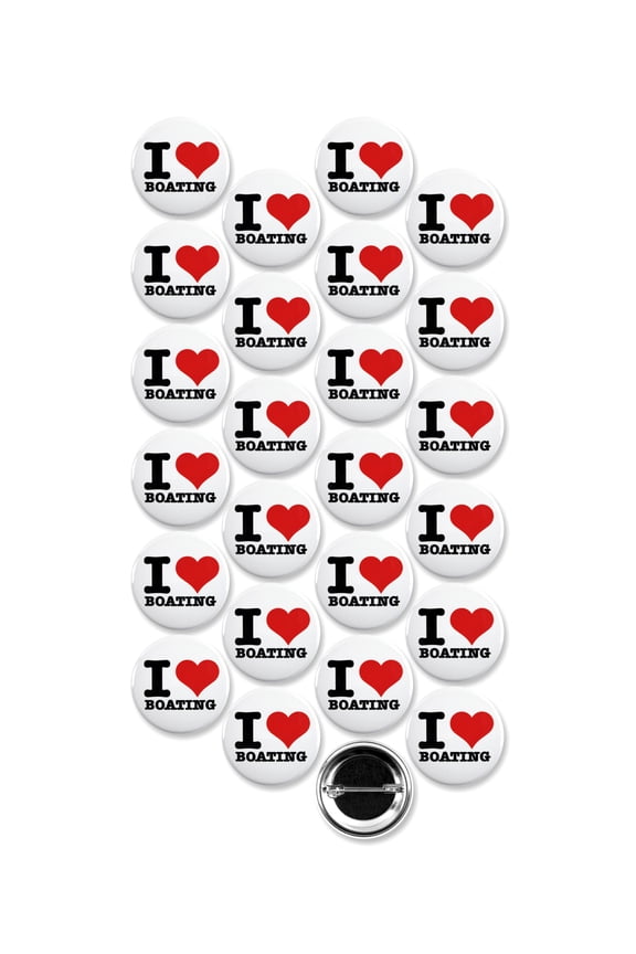 25 Pack - I "Heart" Love Boating Pinback Buttons - 1.5 Inch
