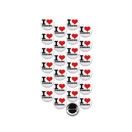 25 Pack - I "Heart" Love Fishing Pinback Buttons - 1.5 Inch