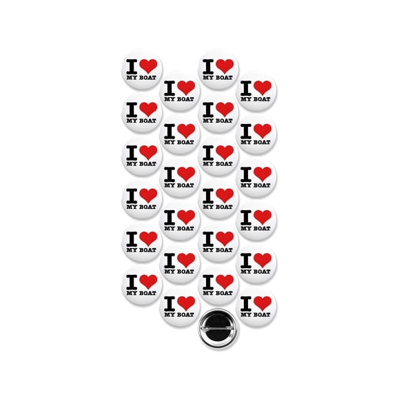 25 Pack - I "Heart" Love My Boat Pinback Buttons - 1.5 Inch