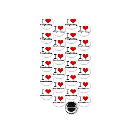 25 Pack - I "Heart" Love Scrapbooking Craft And Hobby Pinback Buttons - 1.5 Inch