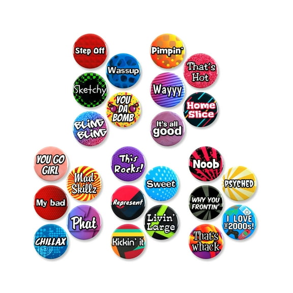 25 Pack - I Love The 2000's Millennium Retro Slang Pinback Buttons - 1.5 Inch