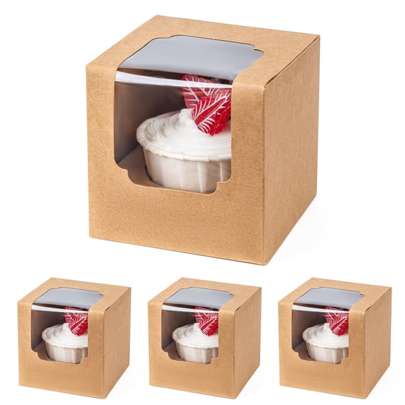 25 Pack Individual Cupcake Containers Boxes With Window Food Grade Holders Inserts Stackable Deep Carrier Easy Transport And Presentation (brown)