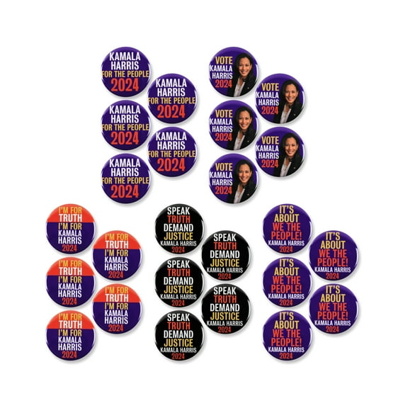 25 Pack - Kamala Harris For The People 2024 Political Election Campaign Pinback Buttons - 2.25 Inch