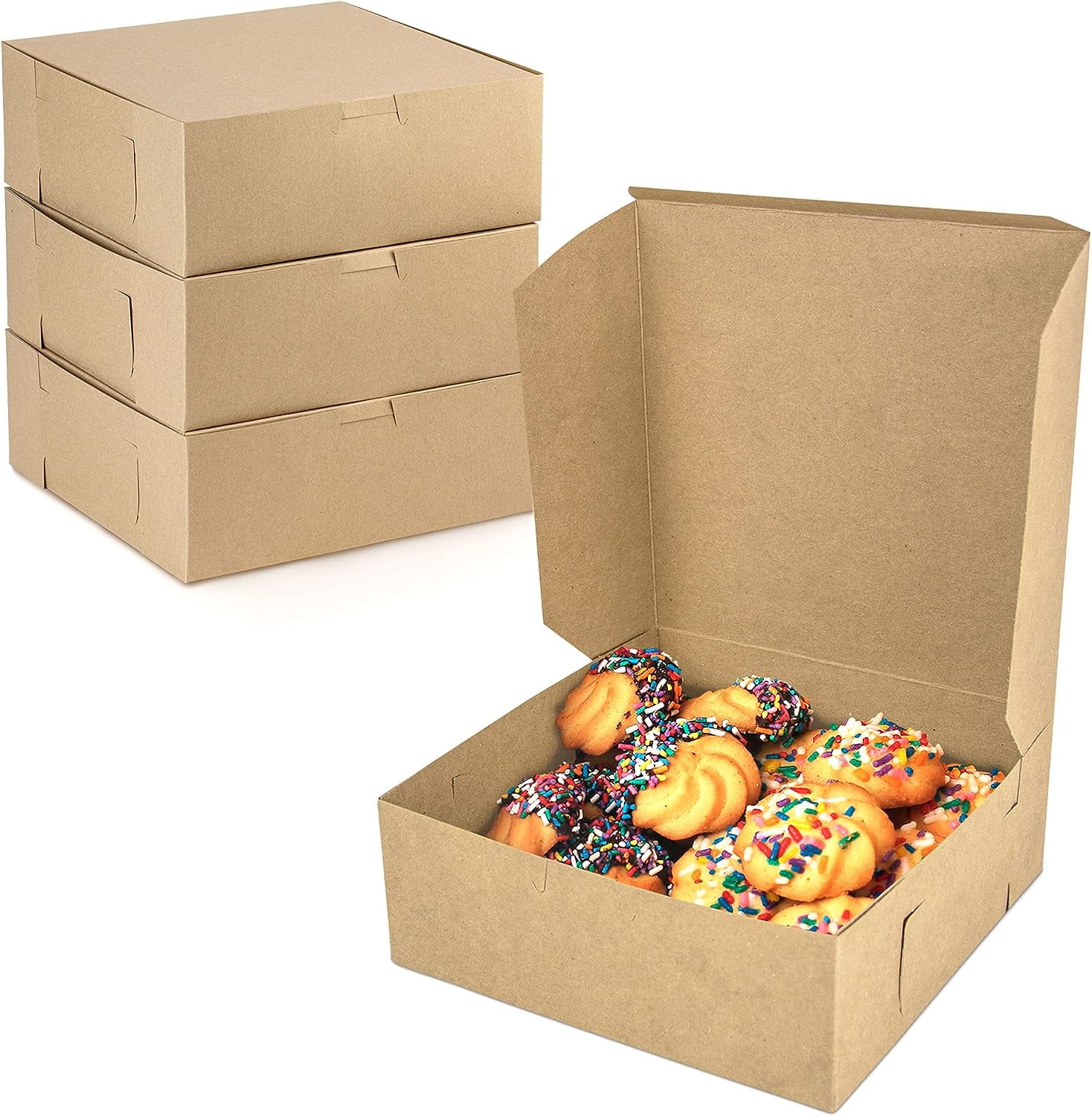 25 Pack Kraft Bakery Boxes, 8 x 8 x 3 Inches Brown Pastry Boxes ...