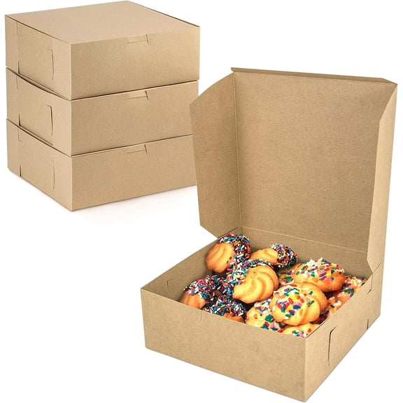 25 Pack Kraft Bakery Boxes, 8 x 8 x 3 Inches Brown Pastry Boxes, Cardboard Treat Boxes Pie Boxes Cookie Boxes Dessert Boxes for Cupcakes, Chocolates, Donuts, Macarons