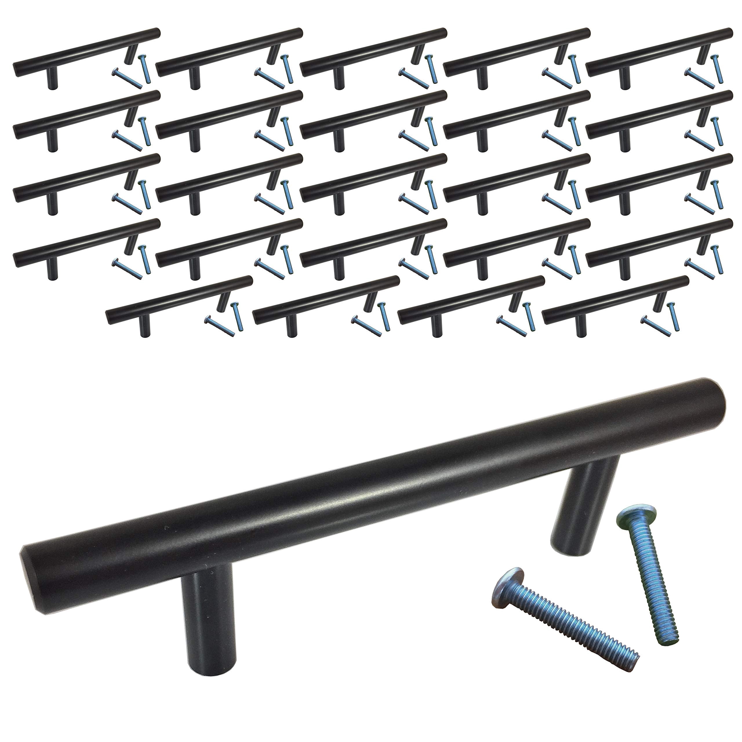 Swiss Kelly 25-Pack Satin Nickel Cabinet Handles – 6 Inch Length, 4 Inch Center-to-Center, Drawer & Cabinet Pulls