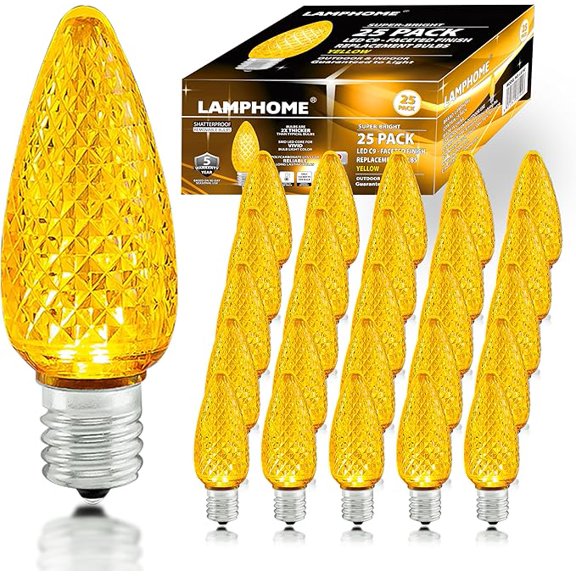 25-Pack LAMPHOME Faceted C9 Yellow Christmas Bulbs, 0.9W E17 Intermediate Base Holiday Replacement Lights