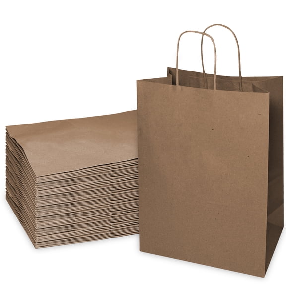 [25 Pack] Large Brown Kraft Paper Bags with Handles, Shopping, Gift Bags, Party, Merchandise, Lunch Bags, Grocery Bags, Takeout, Carryout, Reusable - 13 x 7 x 17 inches by EcoQuality