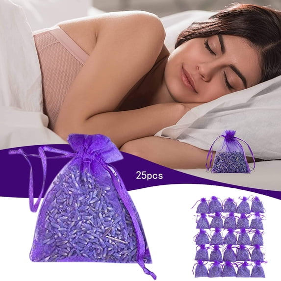 25 Pack Lavender Sachets, Natural Dried Lavender Buds Scent Bags Long Lasting, Aromatic Drawer Closet Fresheners for Home, Car, Wardrobe & Gifts 3.54*2.75 Inch