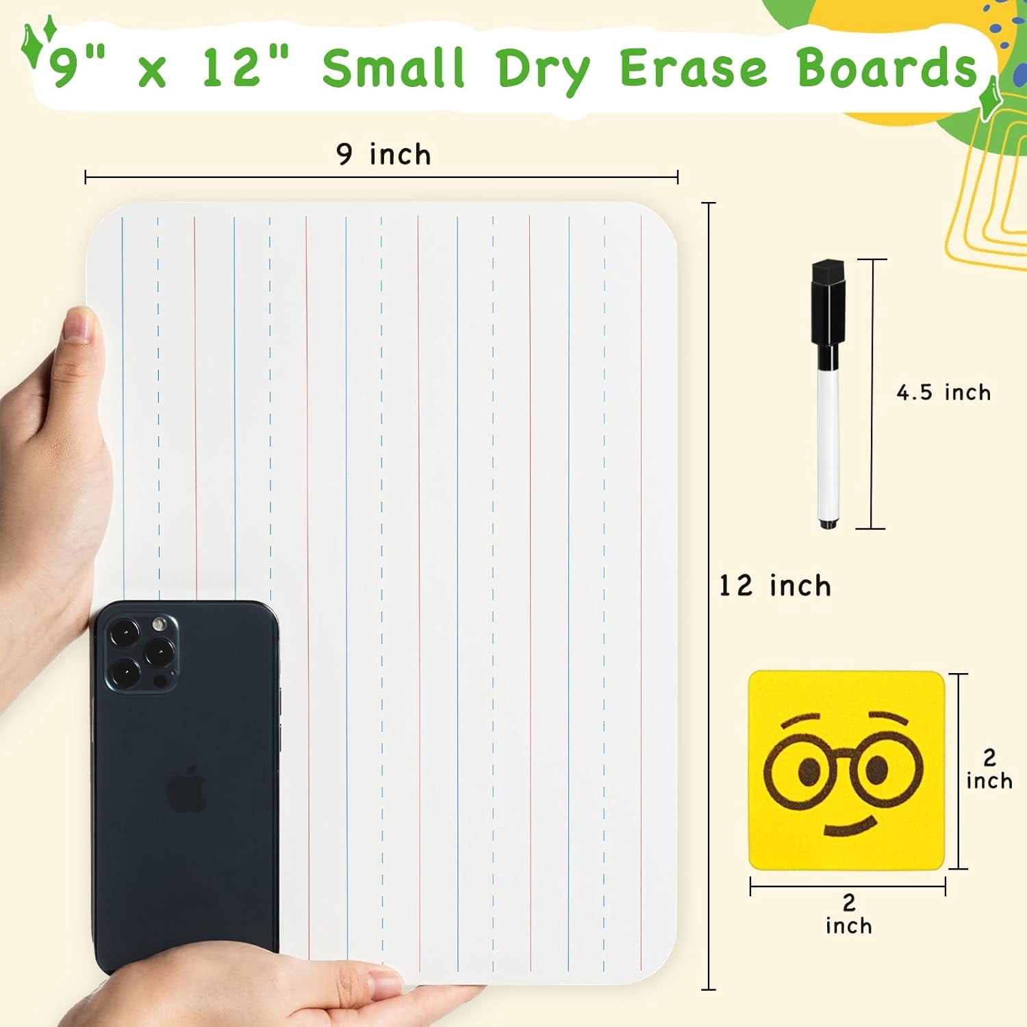 25 Pack Lined/Plain Dry Erase Boards - 9"x12" Double-Sided White Board Class Set - Includes 25 Mini Whiteboards 25 Black Markers and 25 Erasers for Classroom School Office Students Teachers