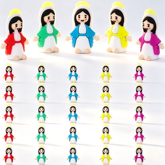 25 Pack Little Virgin Mary Figurines Bulk Mini Easter Jesus Figures for Thanksgiving Day Easter Eggs Stuffers Sunday Baptism Gifts (Virgin Mary,Multicolored)
