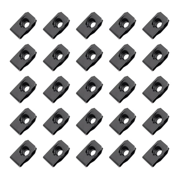 25-Pack M6 Extruded U-Type Nuts - Bumper Fender U-Style Clips - Black Spring Nuts Fasteners for Automotive Metal Fender and Grill Retainer Clips