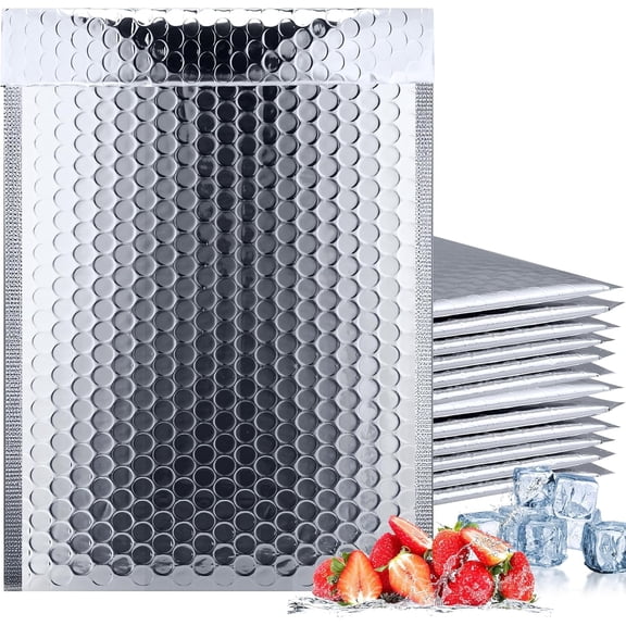 25 Pack Metallic Bubble Mailers,8 x 11 Inch Silver Thermal Bubble Mailer,Waterproof Insulated Shipping Envelopes for Food, Cosmetics,Foil Self Sealing for Cold Shipping