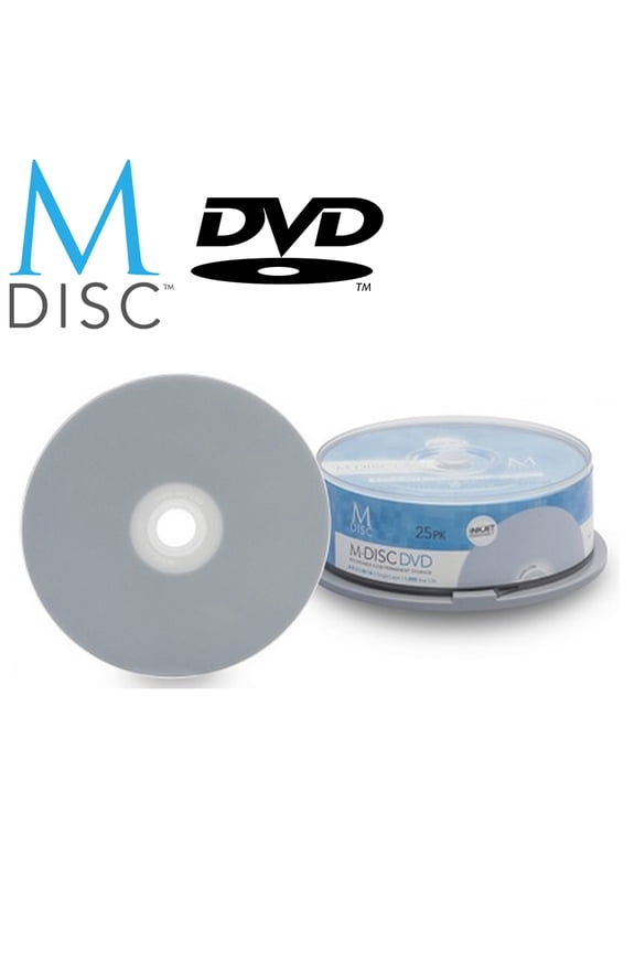25 Pack Millenniata M-Disc DVD 4.7GB 4X White Inkjet Printable Recordable Disc