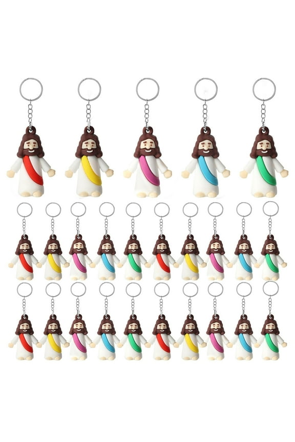 25 Pack Mini Jesus Figurines Keychains, Christian Little Jesus Toys Keychains Jesus Religious Keychain Bulk For Church Events Giveaways, Sunday School Religious Party Favors