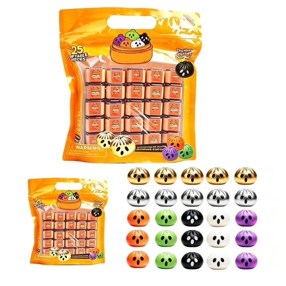 25 Pack Mini Mystery Dumpling Squishy Toys, Mochi Dumpling Stress Relief Fidget Toys for Halloween Party Favors, Goodie Bag Fillers, Classroom Rewards