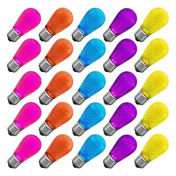 25 Pack Modern Multicolor LED S14 Bulbs for Easter Outdoor String Lights, Faceted Dimmable Shatterproof Replacement Light Bulbs, 0.8W E26 Medium Base Edison Bulbs
