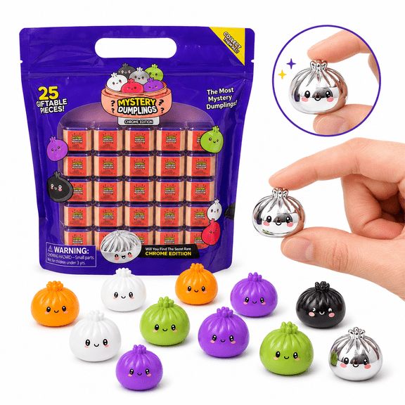 25-Pack Mystery Dumplings Squishy Toys Set, Mini Kawaii Bao Bun Blind Box Squeeze Fidgets with Rare Secret Chrome Edition, Kids Party Favors Goodie Bag Stuffers