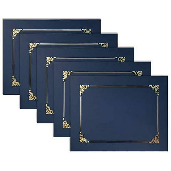 25 Pack Navy Blue Certificate Holders, Diploma Holders, Document Covers with Gold Foil Border, by Better Office Products, for Letter Size Paper, 25 Count, Blue