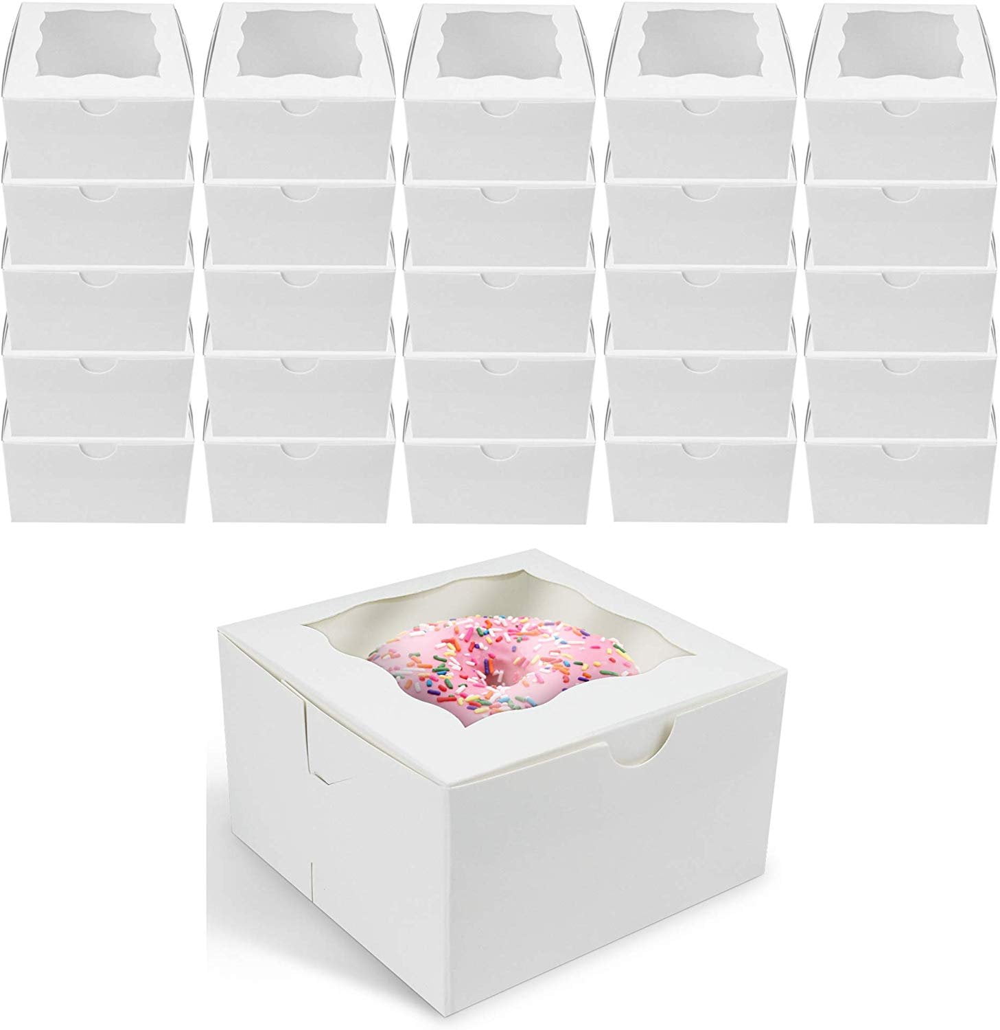 [25 Pack] O'Creme Small Bakery Cake Boxes With Window, 4x4x2.5