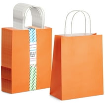 25-Pack Orange Gift Bags with Handles - Medium Size Paper Bags for Birthday, Wedding, Retail (8x3.9x10 In)