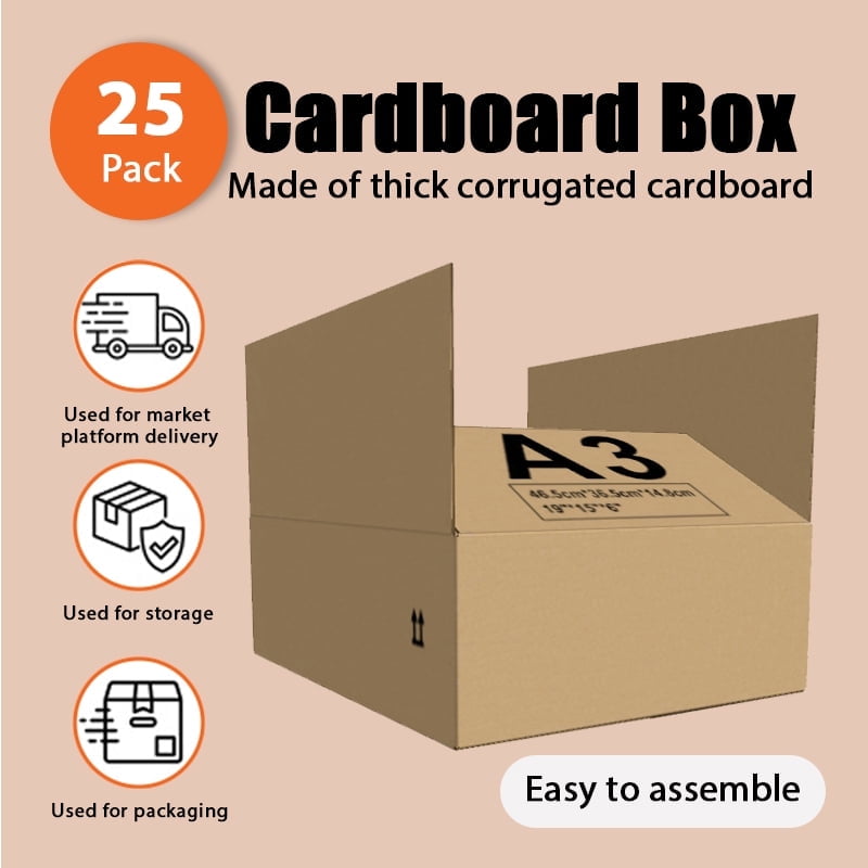 25-Pack Packaging Cartons - 19"x15"x6" Corrugated Boxes for Shipping & Storage