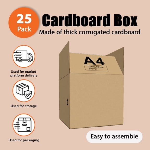 25-Pack Packaging Cartons - 9"x9"x8" Corrugated Boxes for Shipping & Storage