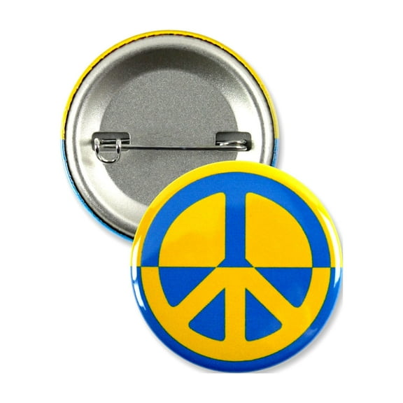 25 Pack - Peace Symbol Ukrainian Support Pinback Button Badges - 1.5 Inch