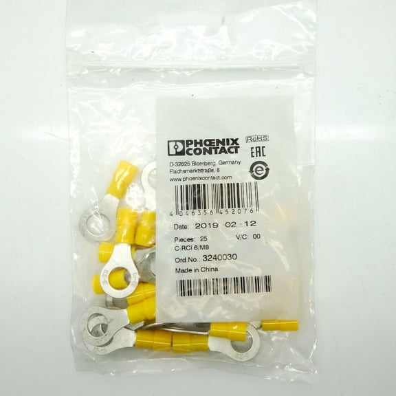 25 Pack Phoenix Contact M8 Stud Circular 10-12 AWG Ring Connector 3240030
