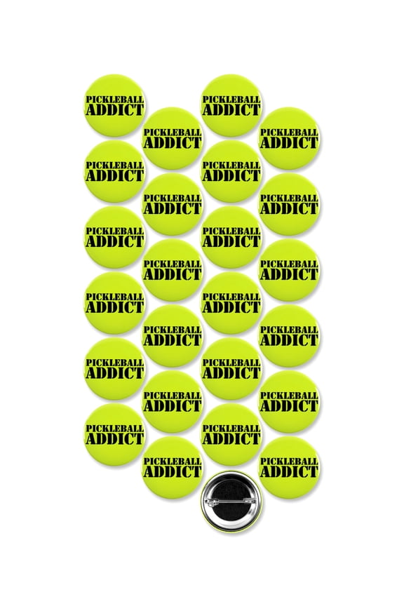 25 Pack - Pickleball Addict Pinback Buttons - 1.5 Inch