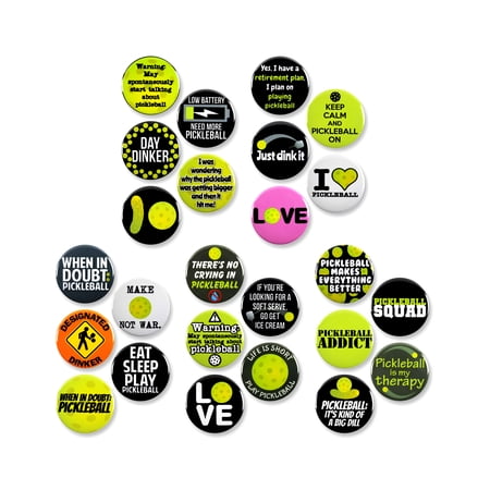 25 Pack - Pickler Preferred Perfect Petite Pickleball Megapack Pinback Buttons - 1.5 Inch