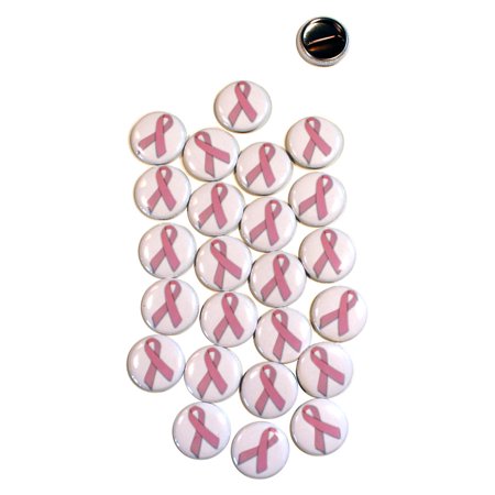 25 Pack - Pink Awareness Ribbon Pinback Buttons - 1 Inch Round