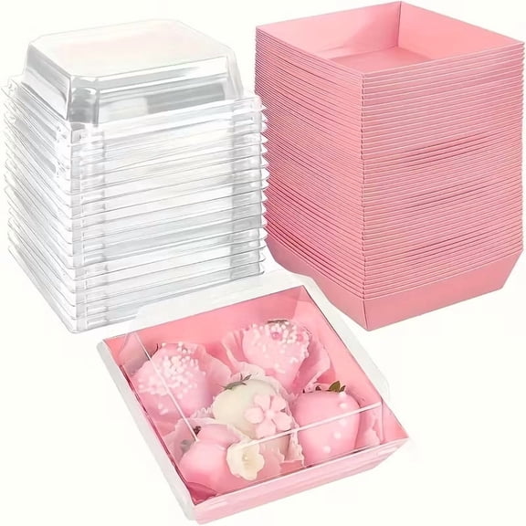 25 Pack Pink Dessert Boxes with Lids for Mini Cakes, Cookies & Treats