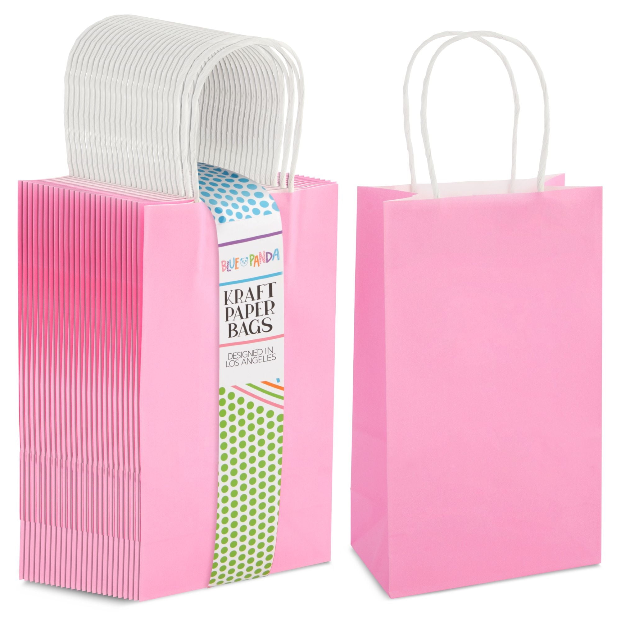 25-Pack Pink Gift Bags with Handles - Small Paper Treat Bags for Birthday,  Wedding, Retail (5.3x3.2x9 In) 