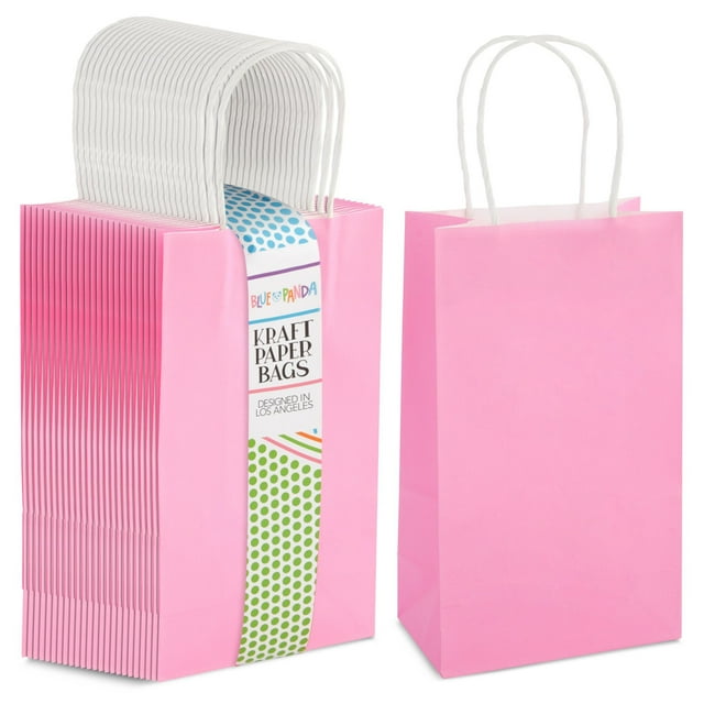 25Pack Pink Gift Bags with Handles Small Paper Treat Bags for